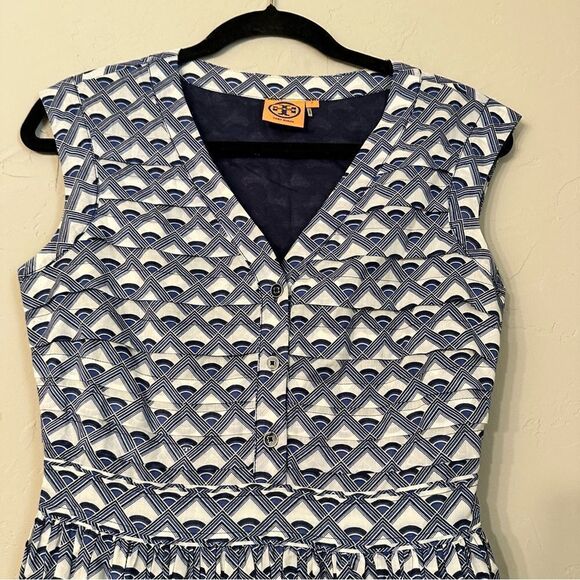 Tory Burch Blue and White Midi Dress Size 2 - Picture 9 of 14